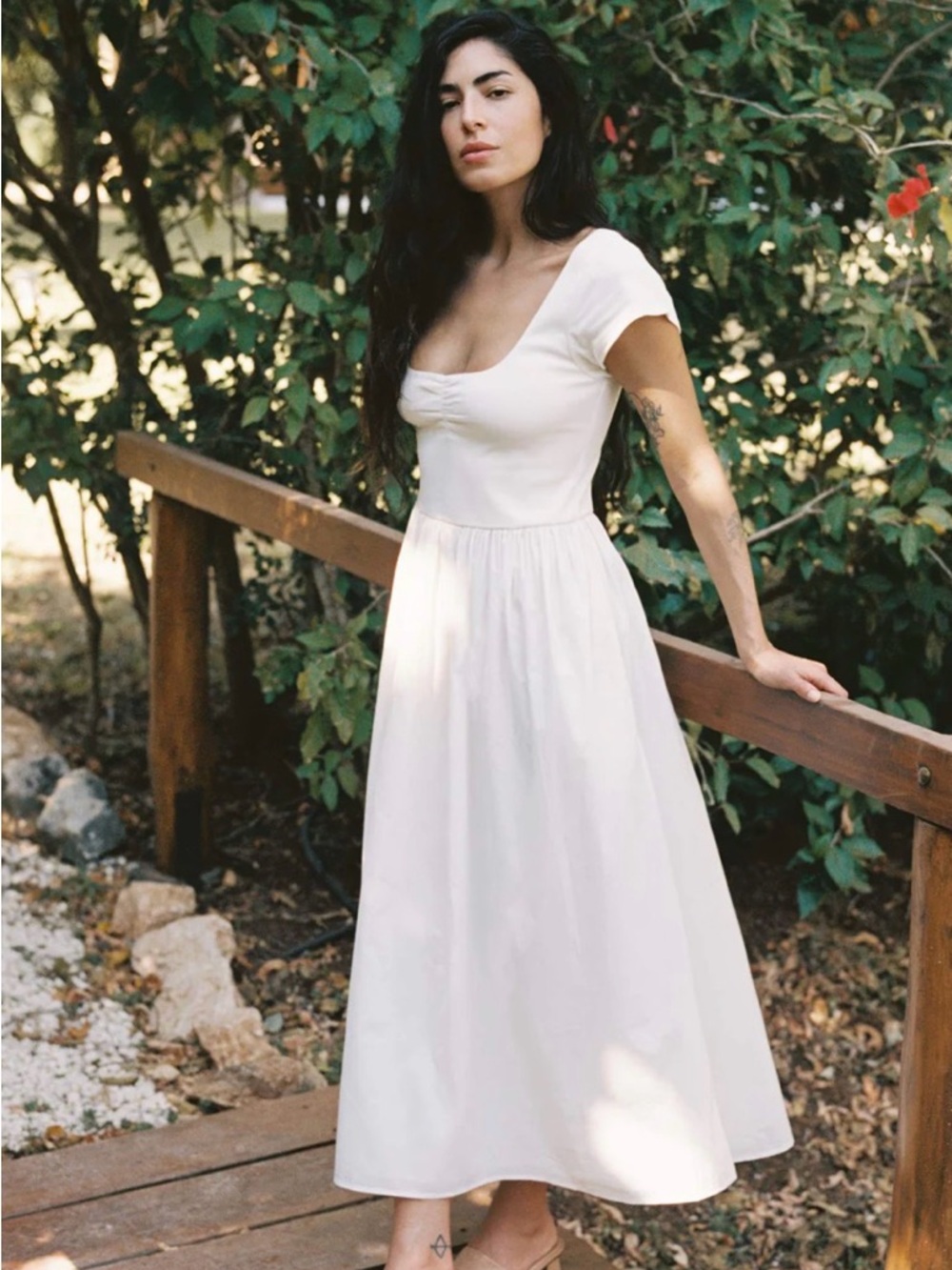 Christy Dawn Monica Antique White Cap Sleeve Midi Dress S